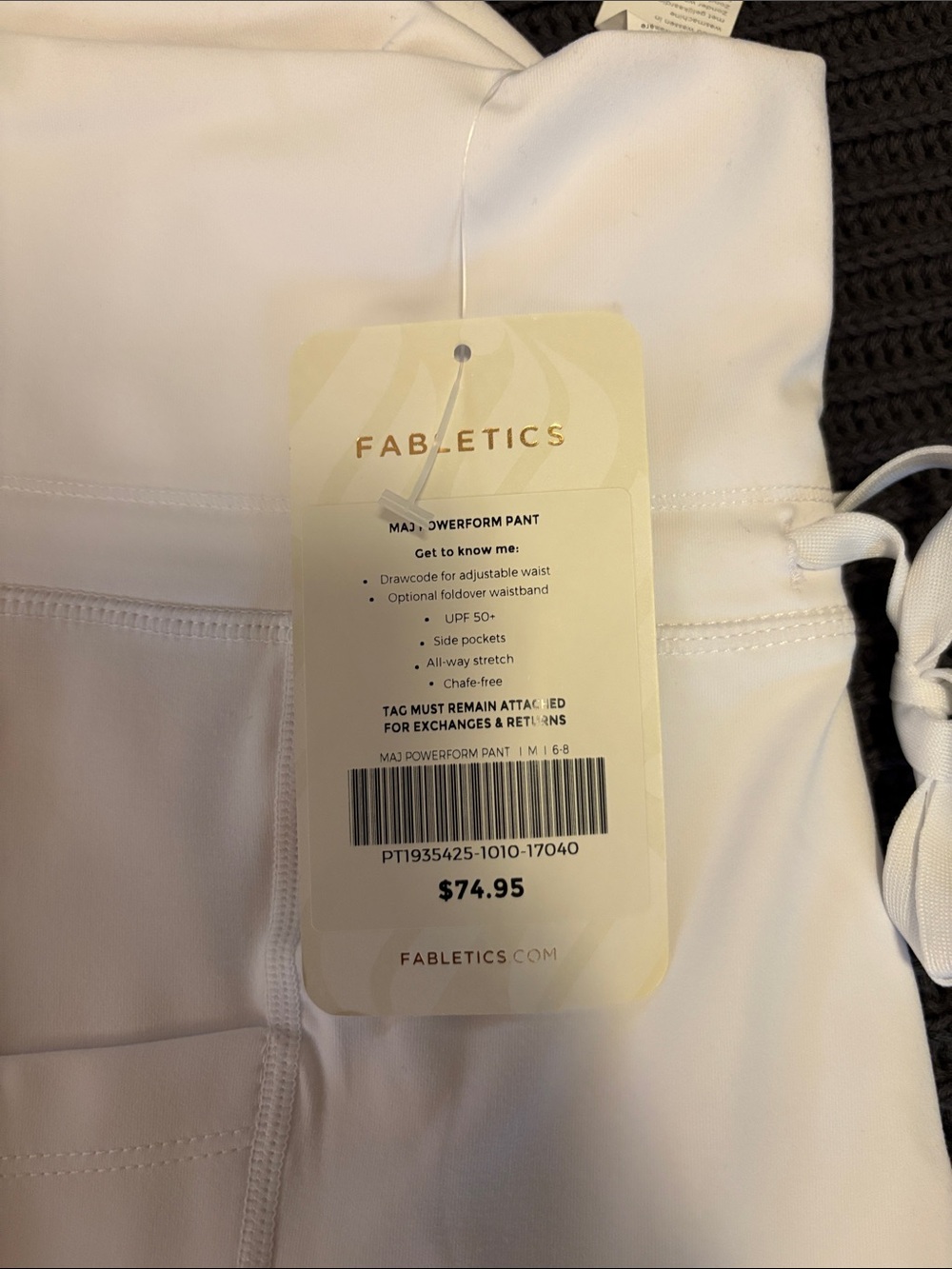 Fabletics White High-Waist Leggings/jogger with waistband Tie - Picture 3 of 9